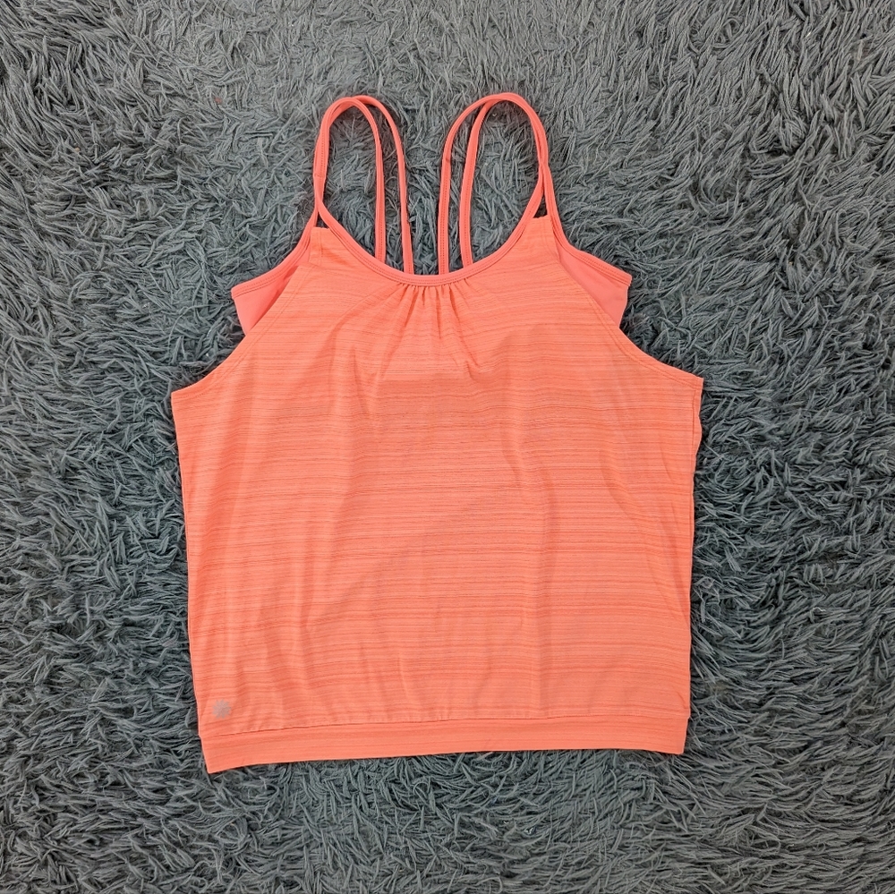 Athleta Top Women's Small Peach Orange Spaghetti Strap Built In Bra Tank Stretch